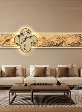 宋代美学客厅装饰画新中式花鸟沙发背景墙挂画高级感led带灯壁画