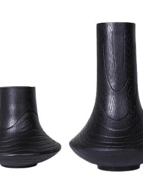 现代简约黑色木纹树脂花器 创意轻奢花瓶客厅样板间玄关干花插