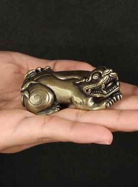实心黄铜貔貅小摆件皮丘手把件仿古玩铜器古董杂项收藏工艺品