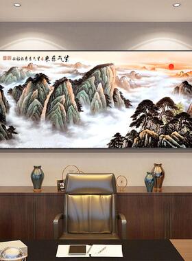 老板办公室山水风景挂画背后靠山图字画客厅沙发背景墙茶室桌装饰