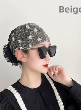 春秋新款白发包头头巾女美人帽惠妈妈蕾丝老人帽遮阳包头帽