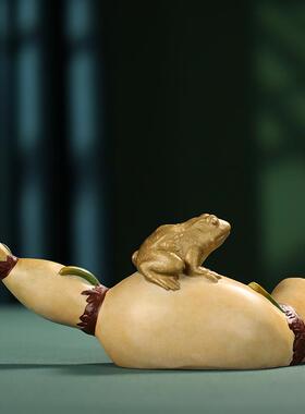 家居客厅茶桌办公室桌面装饰品高档客厅电视柜酒柜摆件全铜莲藕蛙