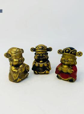 全黄铜铸造财神爷元宝送财车载桌面摆件创意小礼品拉丝封釉款