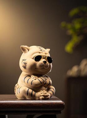 老虎饰品卡通陶瓷家居客厅酒柜装饰茶几桌面创意茶宠物生肖老虎饰