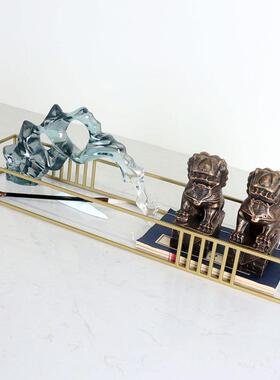 现代新中式禅意样板房金属架子组合摆设家居客厅软装饰品玄关摆件