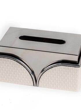 现代轻奢不锈钢皮质抽纸盒创意客厅摆件桌面餐桌茶几装饰品纸巾盒