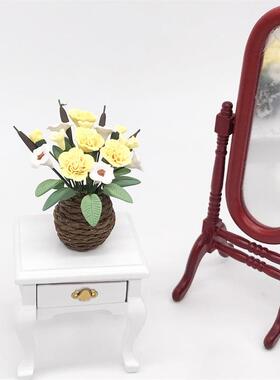1:12迷你娃娃屋dollhouse花园阳台客厅摆件微缩花卉黄白康乃馨花
