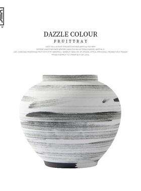新中式陶瓷水墨花花器摆件样板房展厅客厅售楼处大堂玄关装饰品
