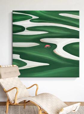 网红抽装象绿色高端手绘画轻奢现代形客厅厅饰画餐艺油术感玄关方