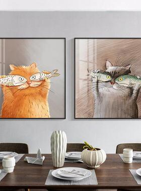 咪装饰画猫北玄欧餐厅挂画饭厅餐桌关创意插画日式卧室猫咪壁画客