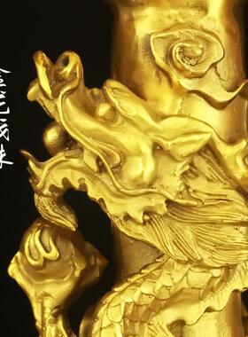 铜烛台摆件黄铜双龙烛台大号家用供佛中式复古莲花插蜡蜡烛烛台