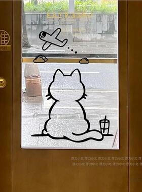 机创意爱猫咪看飞窗可户阳AKT台玻璃贴地纸 客厅落窗花装饰防撞贴