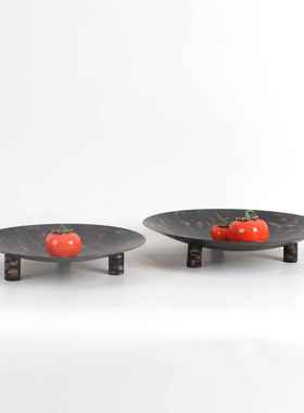 现代中饰圆形描金托盘摆件样MC-TY-64板房售楼艺处式软装品搭配花