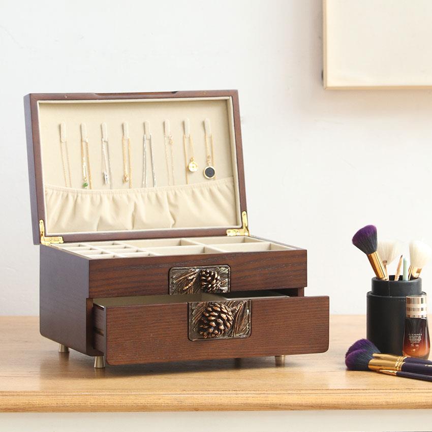 高档实木精致首饰盒妆珠宝化收纳盒妆奁高级感结婚轻奢炼项手饰台 - 图0