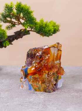 琉璃知瞭金蝉竹节笔筒送老师教师节礼物假山树木笔收纳办公室摆件