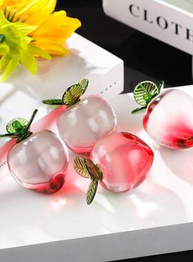 水晶桃子小摆件家居客厅圣诞水晶装饰品琉璃仿真桃子水果