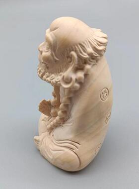 2026坐悟款大叶黄杨木雕刻摆件摆饰手把件工艺厂家规格65×40×36