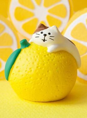 新款日式杂货夏日三毛猫水果系列西瓜天国桌面装饰摆件树脂卡通