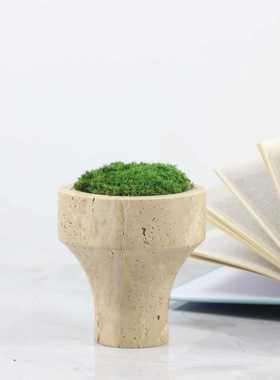 玄关现代植桌面花盆办公室器工艺品简约样板间石洞天然绿石花大理