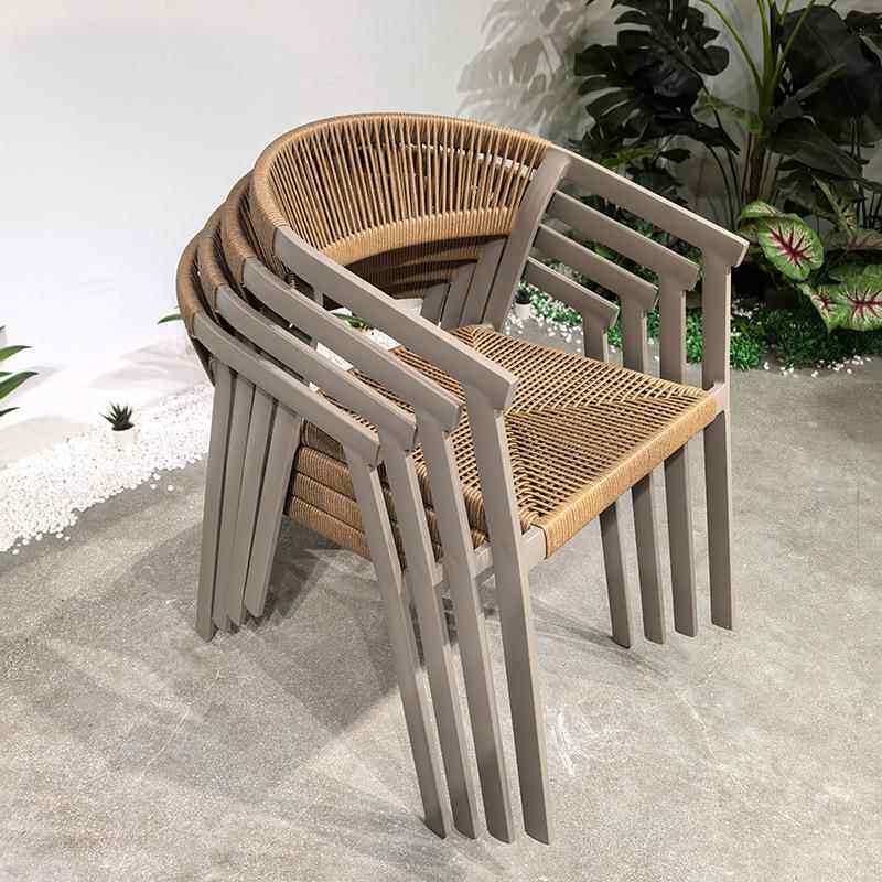 网红腾编桌椅现代桌椅阳台家用茶台金属茶桌露天单人背椅客厅家具 - 图1