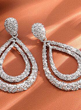 Fashionable double-layer water droplet shaped long earrings