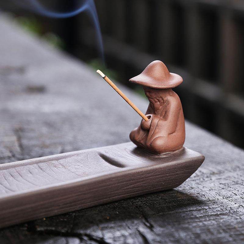 跨境紫砂竹排渔翁线香香炉 创意老翁钓鱼茶道家用卧香炉香座摆件,淘宝优惠券,粉丝福利购,淘宝优惠卷