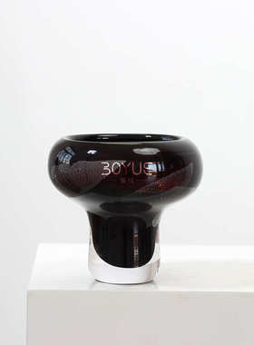 样板间现代轻奢样板房客厅装饰摆件红棕色银箔高脚水晶底琉璃花瓶