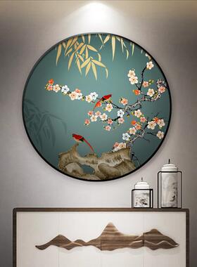 网红新中式圆形国画正花关鸟玄对装画饰画寓好挂门意壁喜上眉梢茶