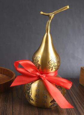铜葫芦摆福件创意办室面黄铜禄寿喜大公号上下开口葫芦桌装C-0019