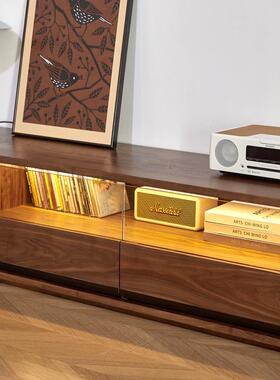 北美黑胡桃木复古实木电视柜樱桃木原木地柜小户型玻璃储物视听柜