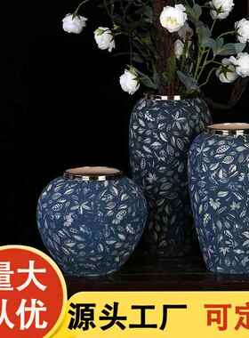 景德镇陶瓷花瓶复古仿古中式青花瓷台面花盆客厅桌面插花装饰摆件