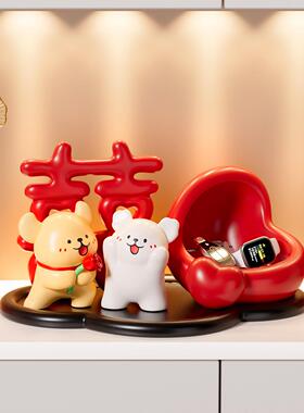 线条小狗婚礼物摆件婚新G-001送新婚房客厅桌面人玄关钥匙收结纳