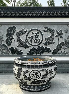 石缸庭院养鱼天然石头门海大水缸青石彷古户外荷花盆曲阳石雕鱼缸