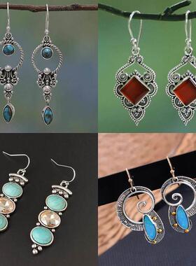 Boho Dangle Earrings for Women Vintage Selenite Turquoise Dr