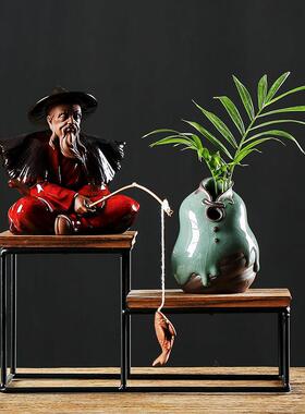 久造陶瓷中国风姜太公钓鱼摆件创意户外假山鱼缸盆景造景装饰配件