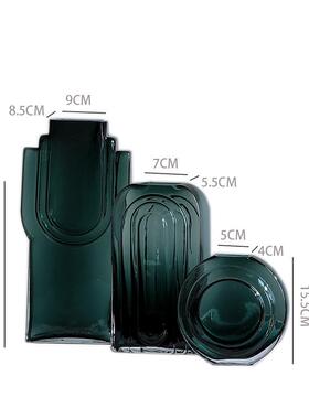 碧轩新款简约墨绿色玻璃花瓶扁口家居酒店摆件创意设计新款装饰品