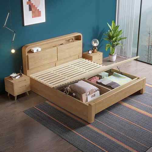 北欧实木床1.8米软靠多功能双人床1.5米现代简约小户型1.2m储物床 - 图1