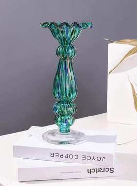 欧式轻奢创意玻璃烛台高档玻璃花瓶客厅餐桌家居插花工艺品摆件