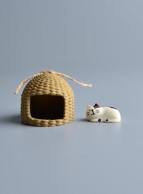 新款直销卡通动物猫咪摆件猫窝树脂桌面摆件创意工艺品礼品微景观