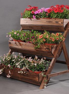 创意户外庭院景观装饰阳台花盆落地复古木质花架摆件花园布置摆设