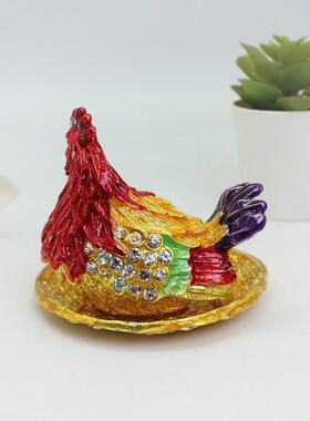 母鸡金蛋招财摆件首饰盒合金珐瑯彩工艺礼品摆饰开 业乔迁北京文