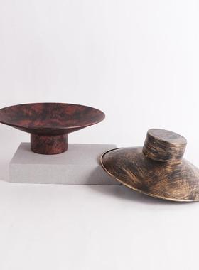 新中式金属花器花盆圆形花器酒店苔藓盆桌花花艺器皿中古软装摆件