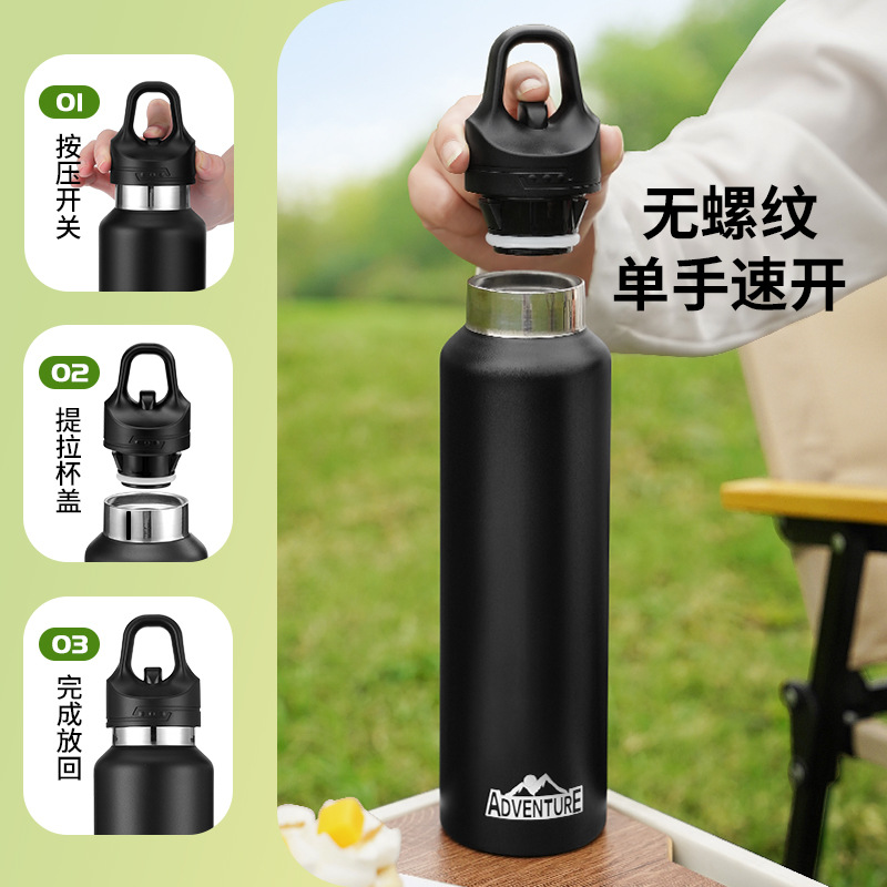 保温杯弹跳单手一键开盖户外大容量运动车载骑行登山便携水壶 - 图0
