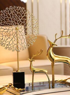 发财树桌面工艺摆件铜鹿轻奢玄关电视柜酒柜家居办公室客厅装饰品