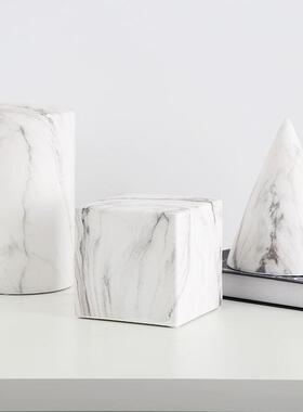 陶瓷几何立体摆件样板房客厅酒柜家居饰品大理石纹创意摆设