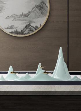 意在枯山水摆件 陶瓷假山微景观书房客厅笔架茶席新中式创意茶室