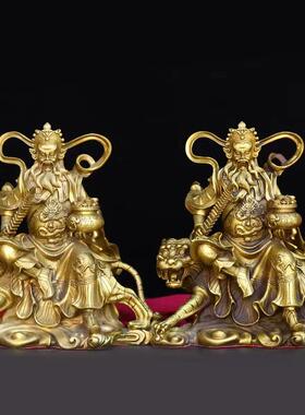 赵公明骑虎黄铜家居摆件办公场所实用金属装饰品桌面摆设