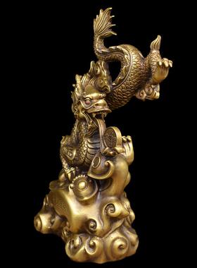 宏达 全黄铜聚宝盆铜龙家居摆件 火龙生肖龙 汉龙摆件装饰