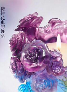 古东东琉璃花摆件玫瑰花束一体花瓶轻奢高级家居摆饰客厅桌面装饰