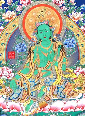 21二十一度母绿度母唐卡西藏热贡手绘复制客厅玄关壁画装饰挂画